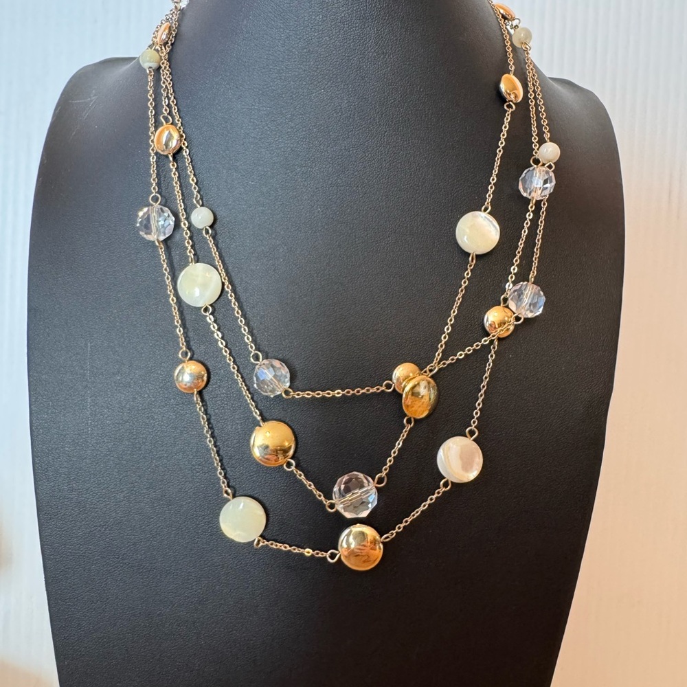 The Limited Layered Multi Strand Minimalist Necklace Gold Tone Shell Beaded